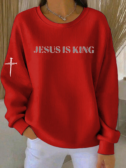 Vintage Christmas Faith Jesus Printed Casual Loose Long Sleeve Sweatshirt