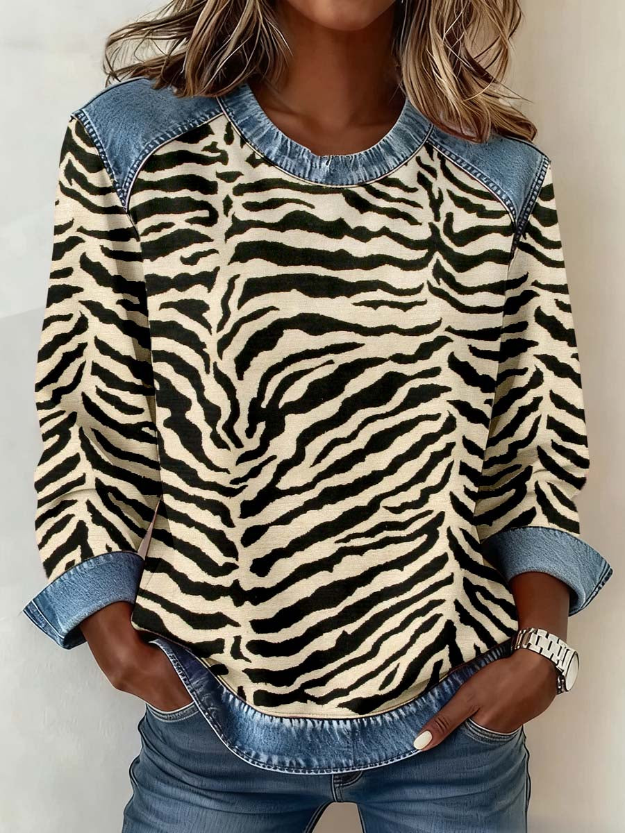 Women's Abstract Art Line Pattern Patchwork Sweatshirt