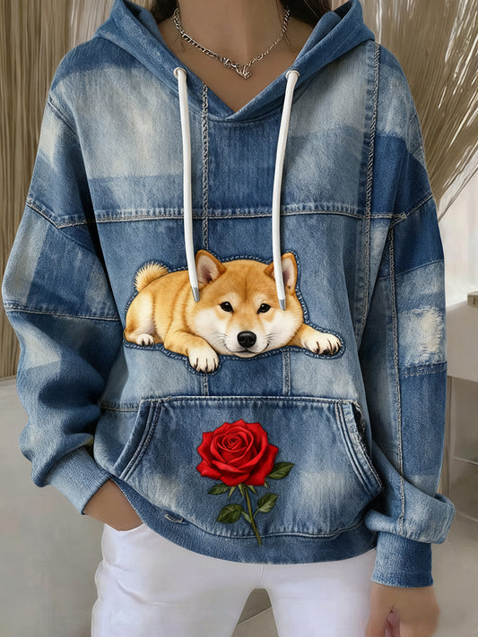 Women's Vintage Animal Art Print Casual Retro Hoodi