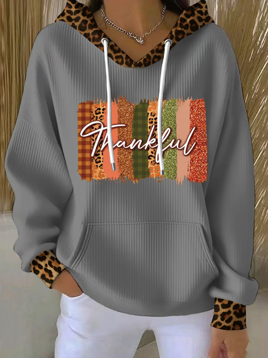 Women's Thankful Leopard Print Hoodie