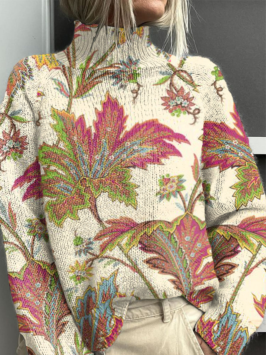 Women's Pink Floral Print Casual Sweater