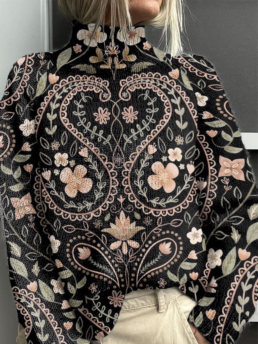 Women's Black Paisley Floral sweater