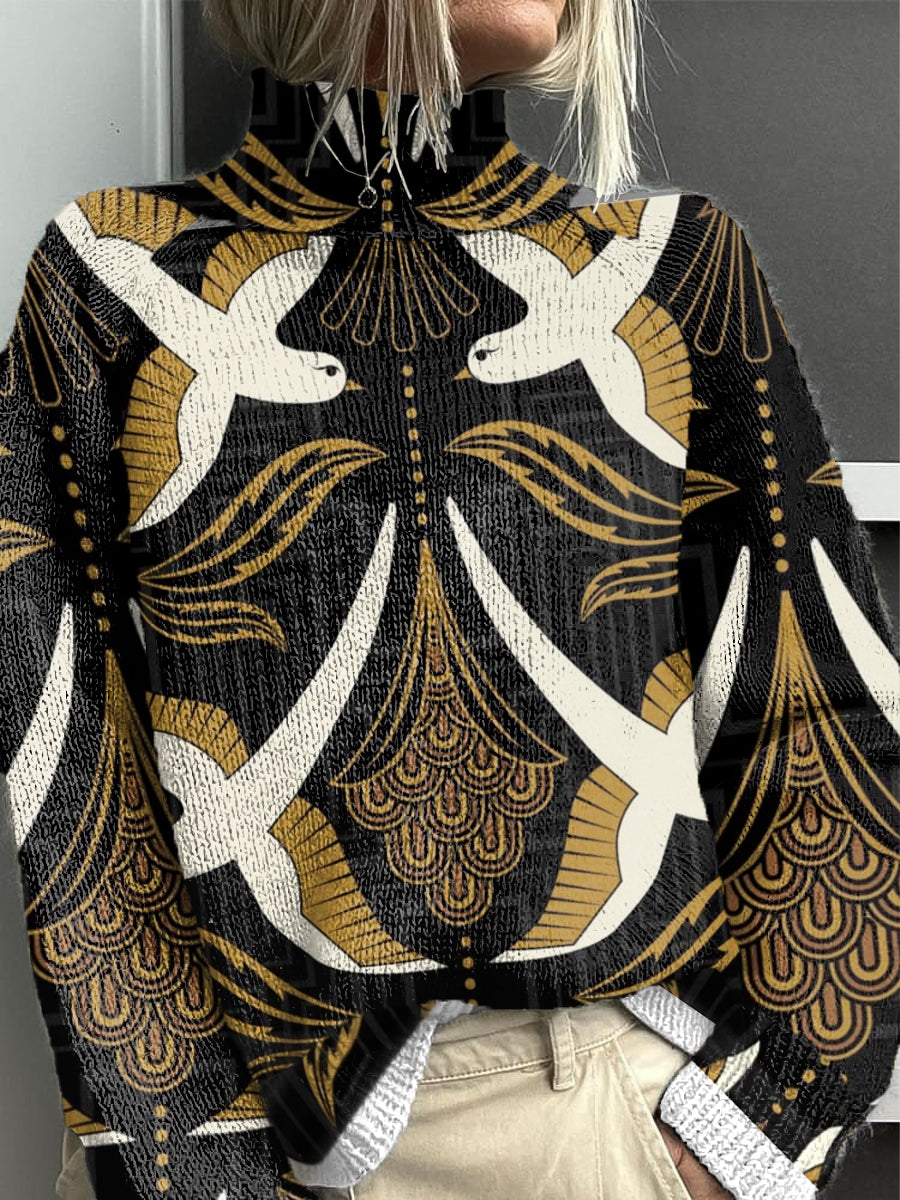 Women's Traditional Bird Elegant Turtleneck Sweater