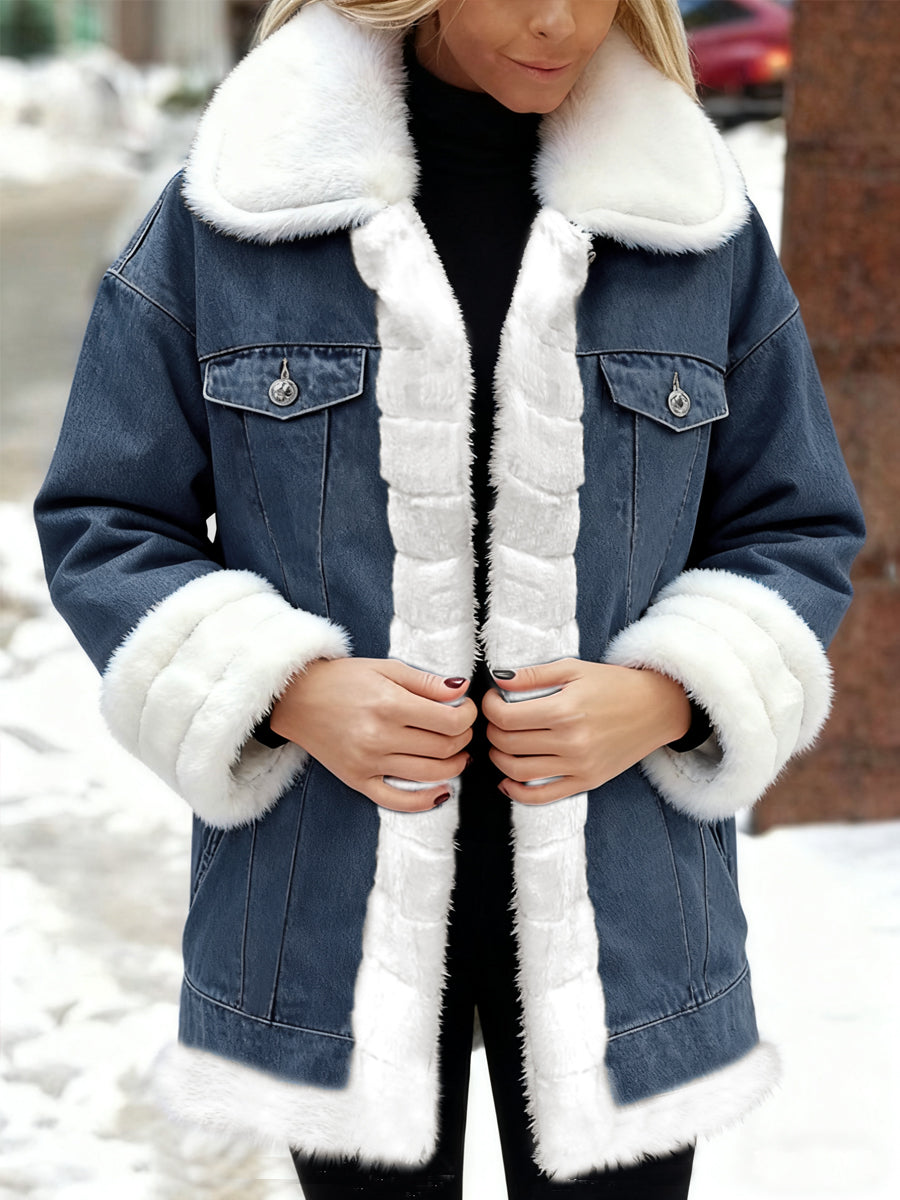 Women's Casual Warm Plush Denim Jacket