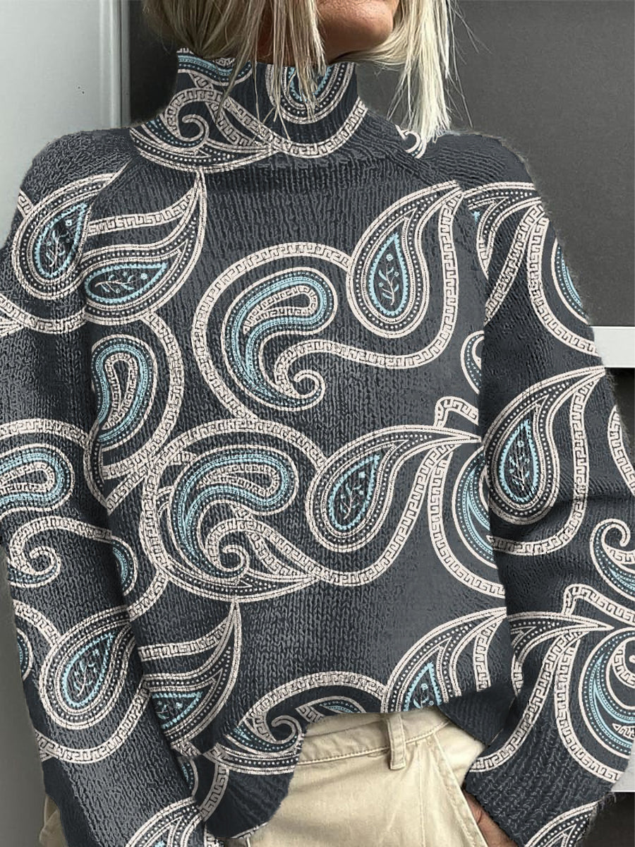 Women's Navy Paisley Turtleneck Jumper