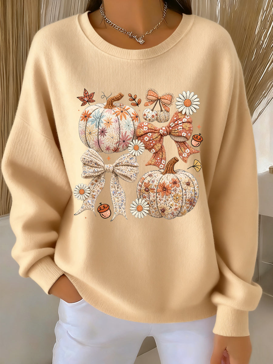Women's Vintage Thanksgiving Pumpkin Bow Sweatshirt