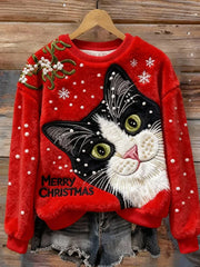 Women’s Retro Christmas Animal Art Print Comfortable Flannel Casual Sweater A / S