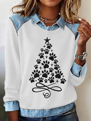 Women’s Paws Christmas Tree Print Casual Sweatshirt White / S