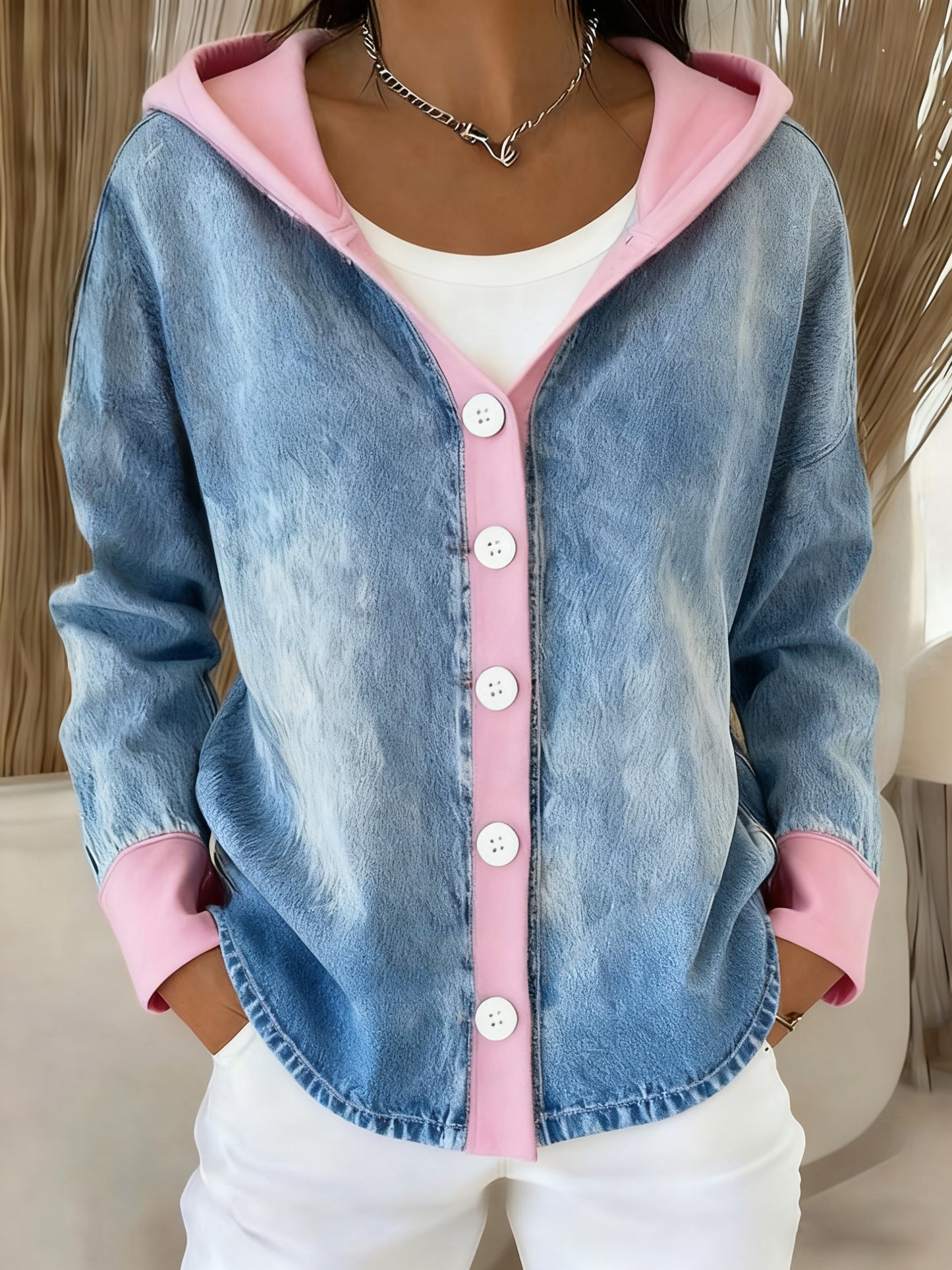 Women's Fashion Patchwork Design Hooded Cardigan