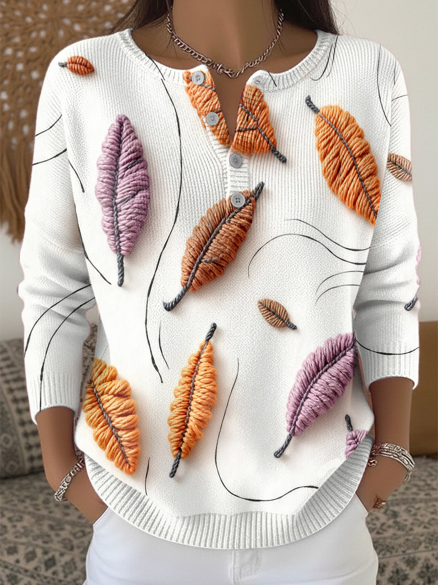 Women's Leaf Thanksgiving Henley neck sweater