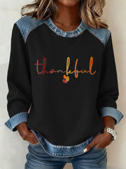 Women’s Thanksgiving Pattern Patchwork Art Sweatshirt Black / S