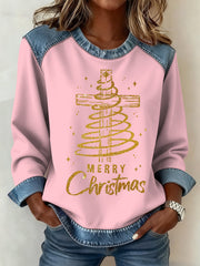 Women’s Christmas Pattern Patchwork Art Sweatshirt Pink / S