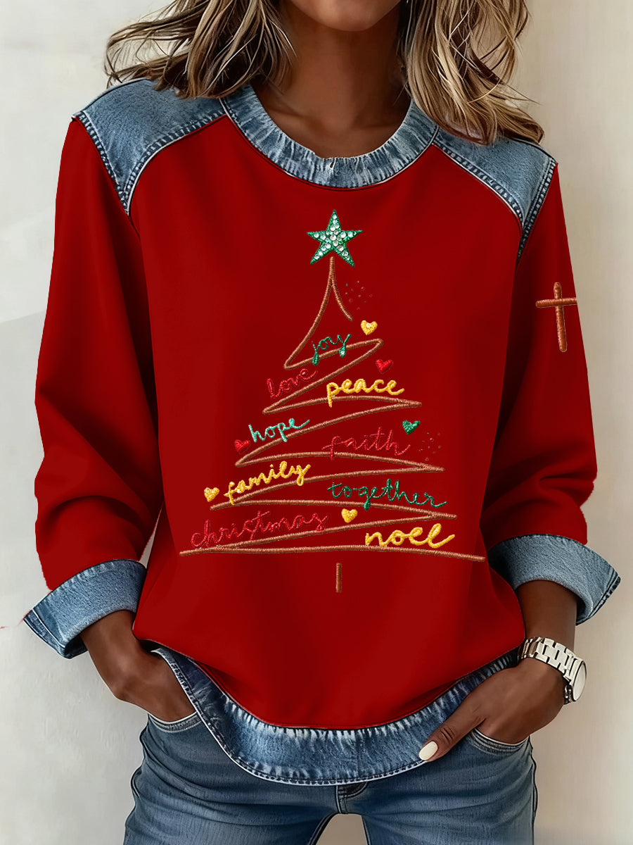 Women’s Christmas Pattern Patchwork Art Sweatshirt Red / S
