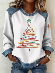 Women’s Christmas Pattern Patchwork Art Sweatshirt White / S