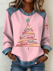 Women’s Christmas Pattern Patchwork Art Sweatshirt Pink / S