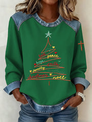 Women’s Christmas Pattern Patchwork Art Sweatshirt Green / S