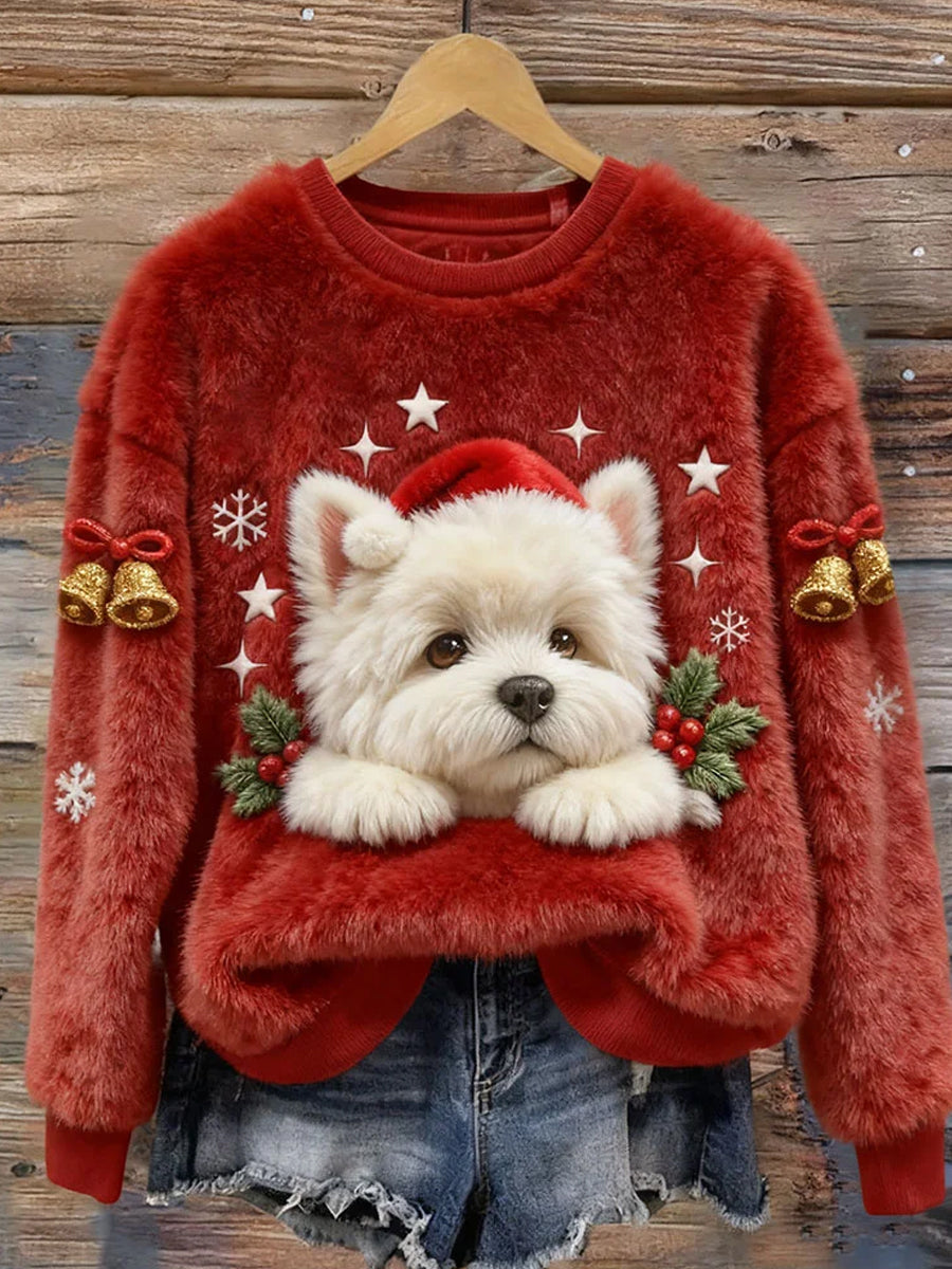 Women’s Retro Animal Christmas Art Print Casual Flannel Top A / S