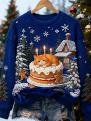 Women’s Retro Animal Christmas Art Print Casual Flannel Top A / S