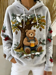 Women’s Retro Animal Art Print Comfortable Flannel Hooded Sweatshirt A / S