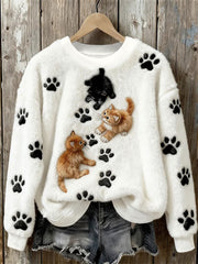Women’s Cat Art Print Casual Top White / S
