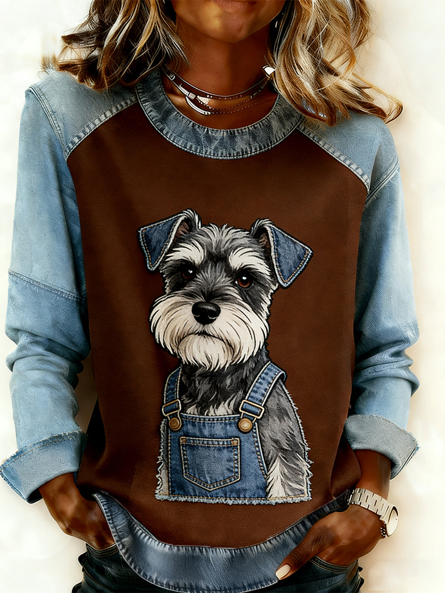 Women’s Retro Animal Art Print Comfortable Denim Patchwork Sweatshirt A / S
