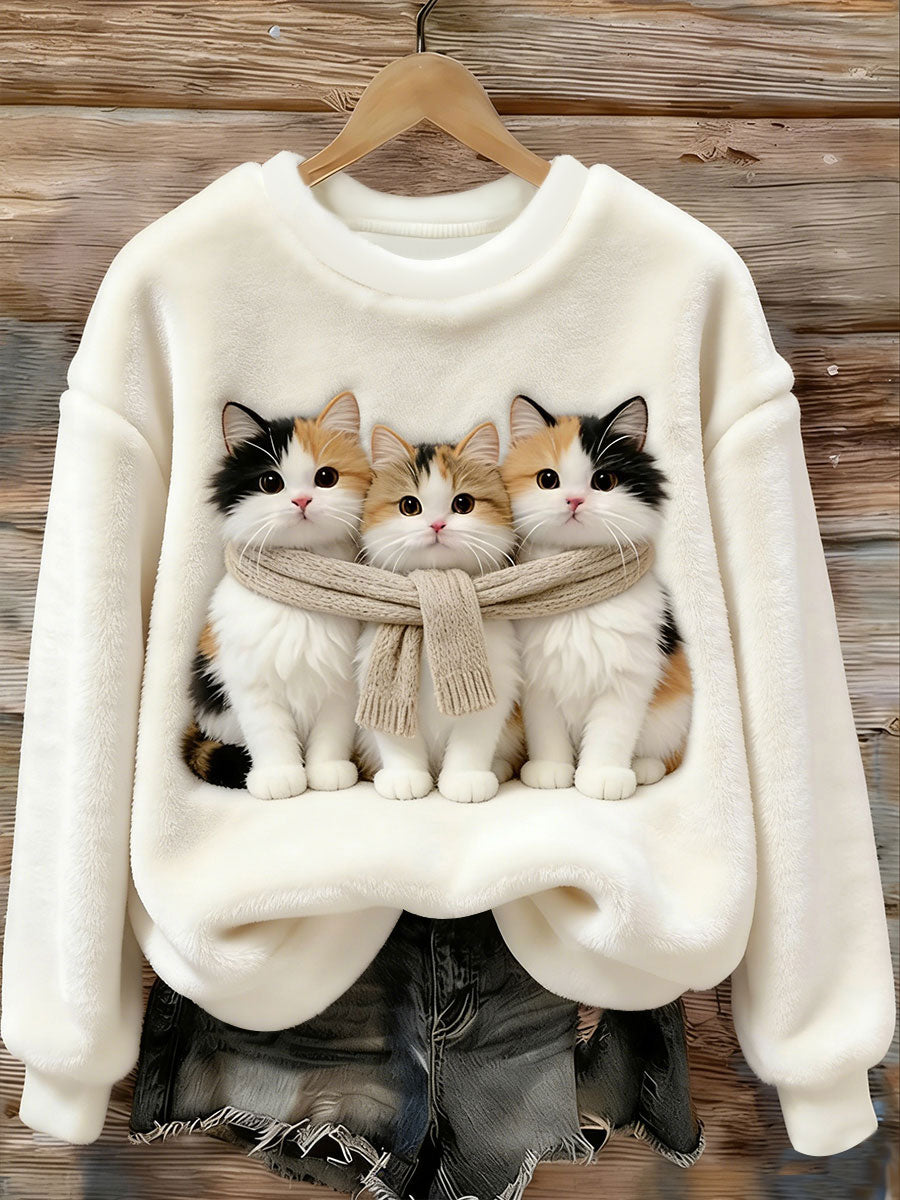 Women’s Cute Cats Flannel Sweatshirt White / S