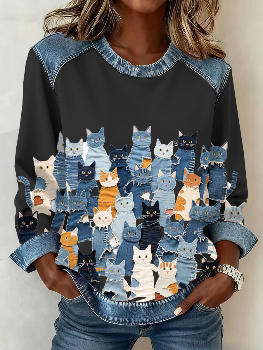 Women’s Denim Kitten Sweatshirt Black / S
