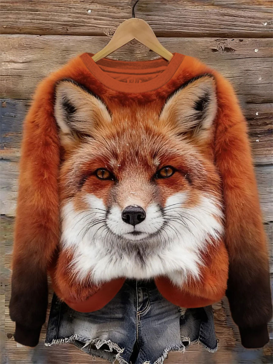 Women’s Fox Art Print Casual Sweatshirt As picture / S