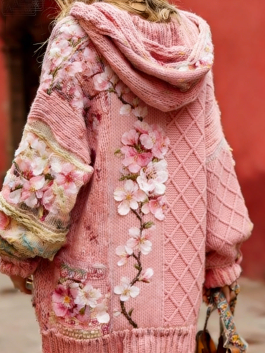 Women’s Breast Cancer Awareness Floral Button Cardigan Hooded Sweater Pink / S