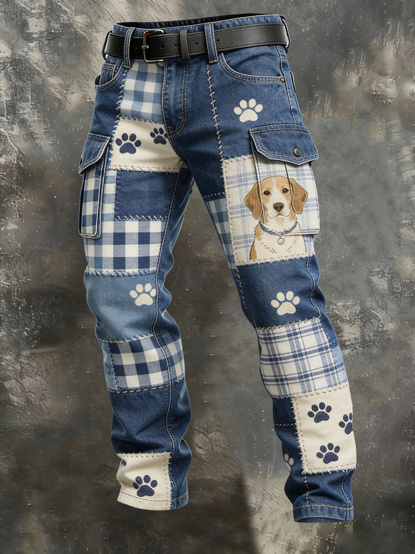 Men's Vintage Animal Patchwork Print Casual Pants