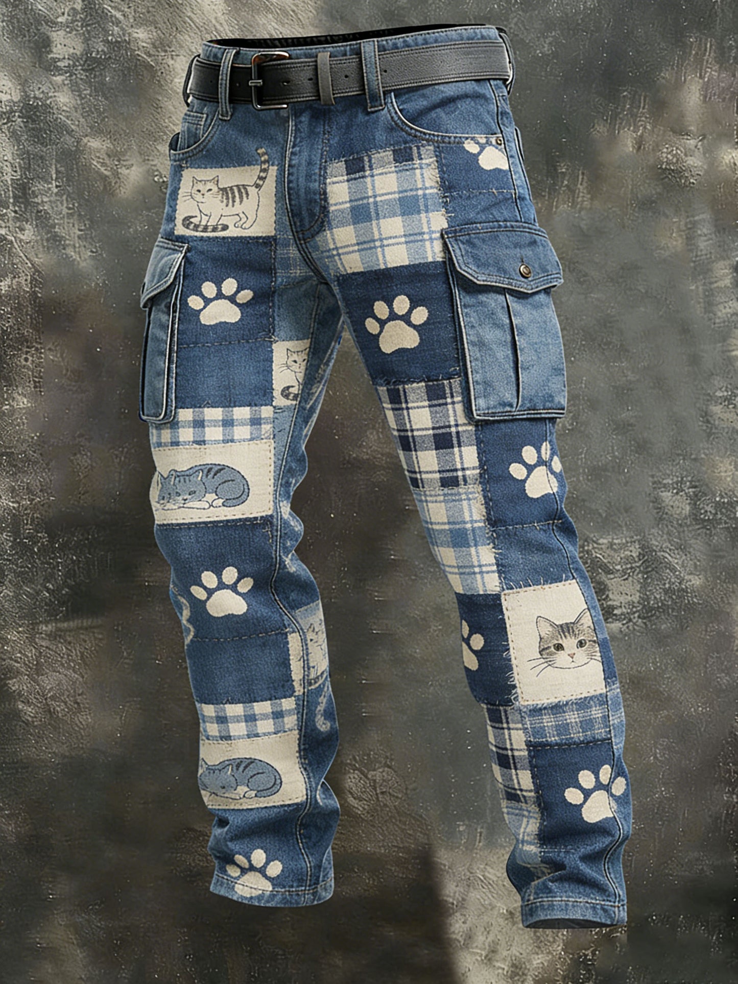 Men's Vintage Animal Patchwork Print Casual Pants