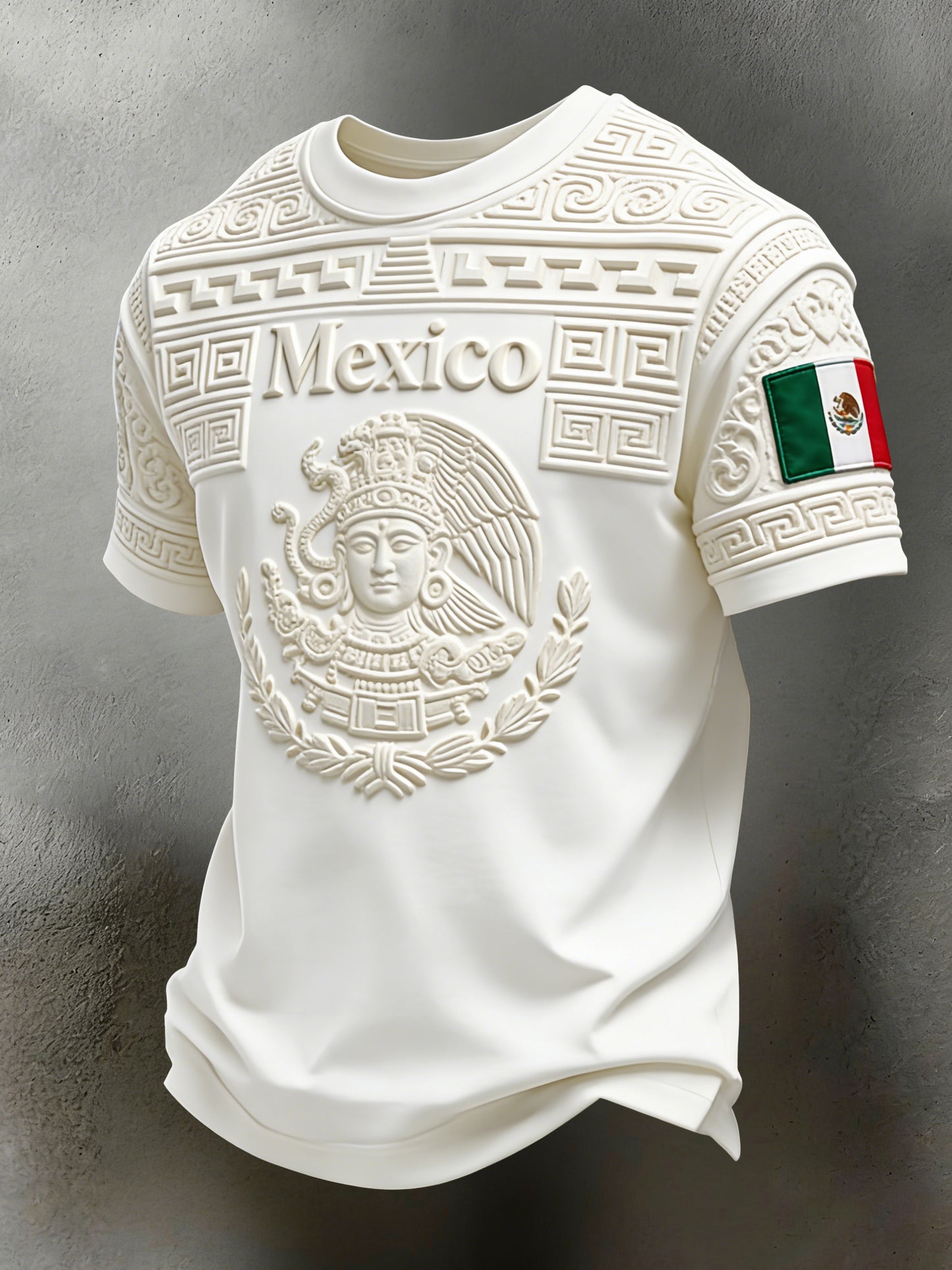 Men's Mexican Aztec Totem Print And Football-Themed Fan T-Shirt