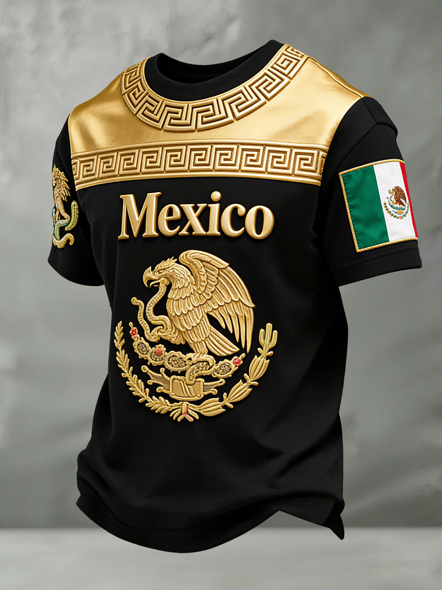 Men's Mexican Football Cheerleading Embossed Textured Art Print T-Shirt
