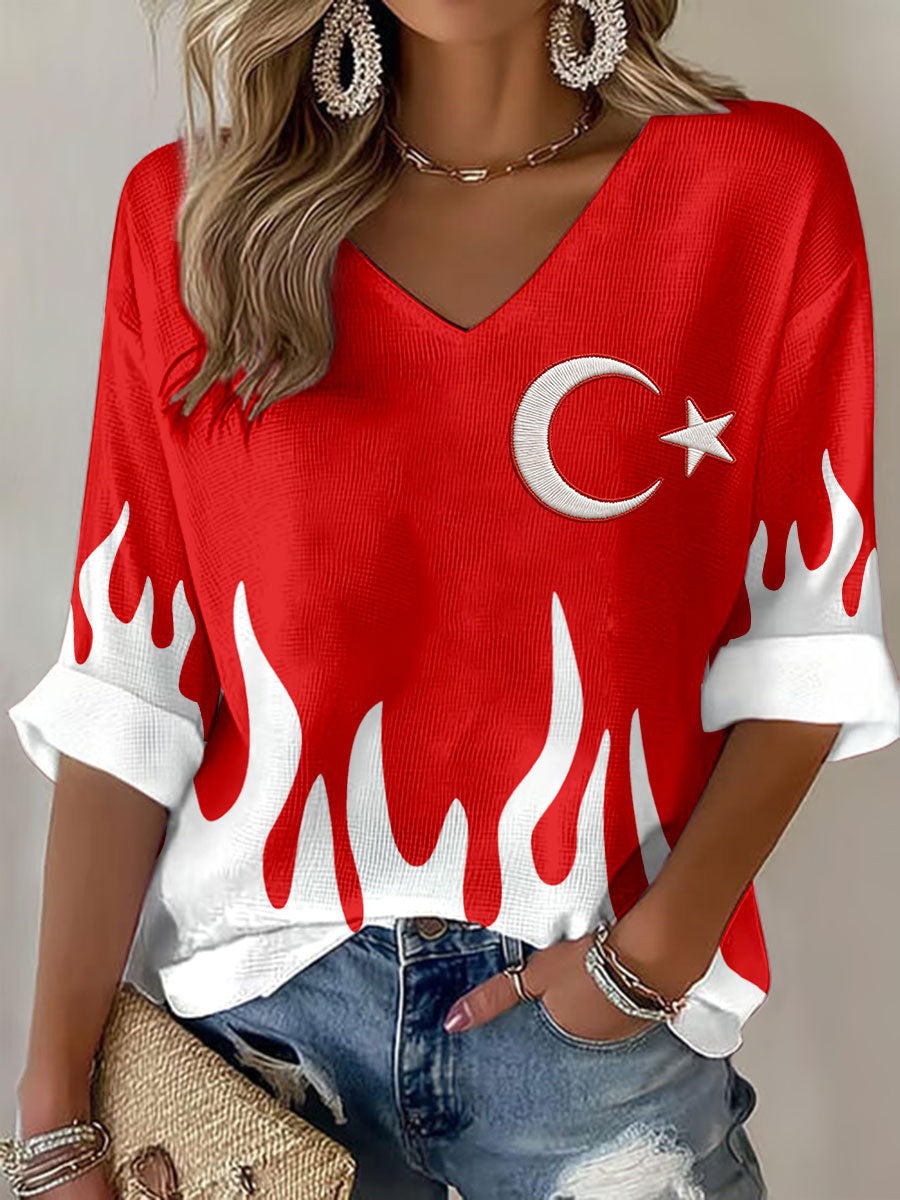 Women's Turkish Football V-Neck Tops