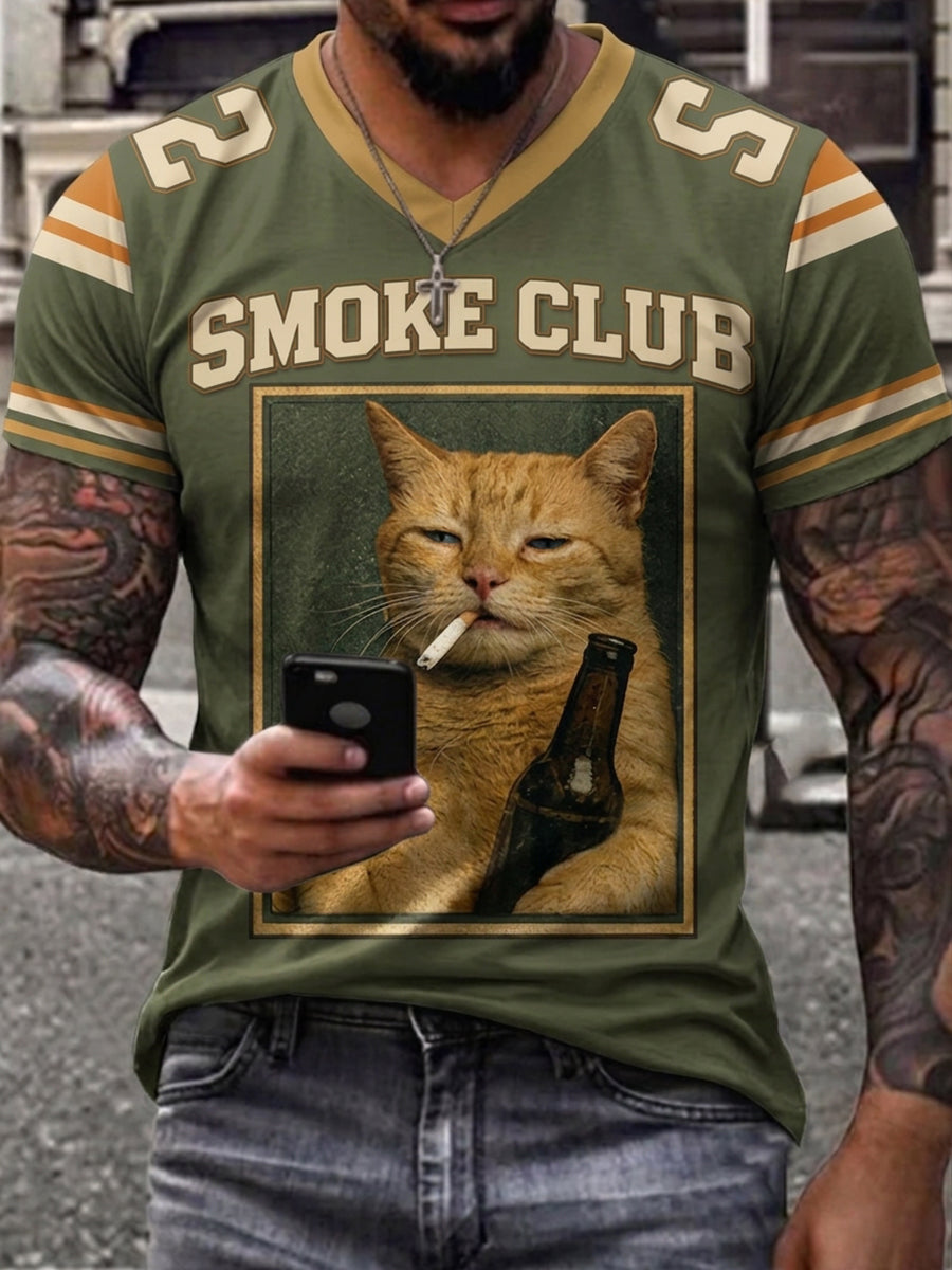 Men's Funny Animal Print V-neck T-shirt