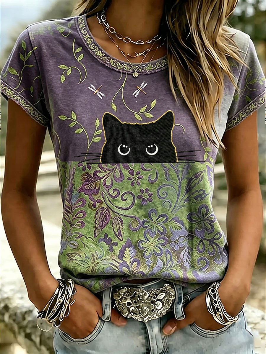 Women's Cat Print Casual T-shirt