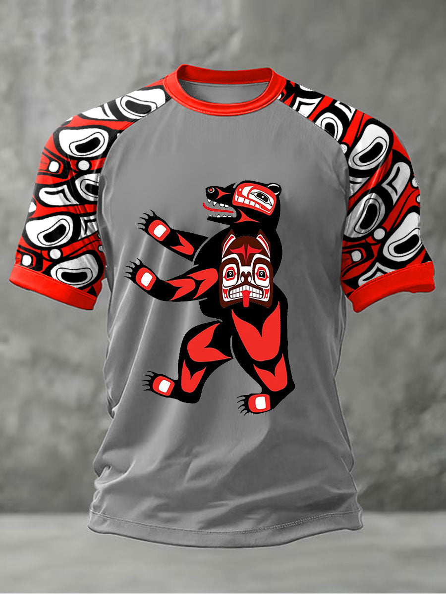 Men's Indigenous Bear Art Casual T-shirt