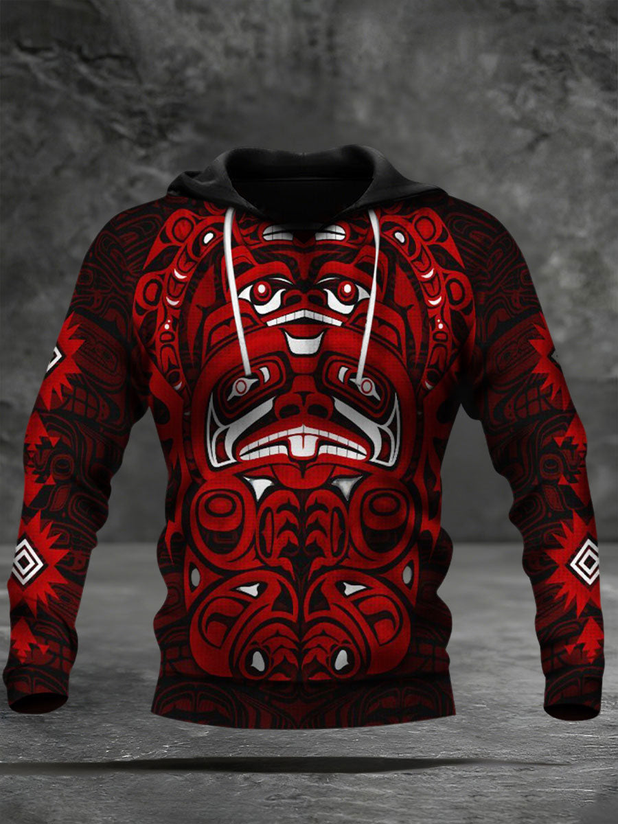 Men's Indigenous Print Casual Hoodie
