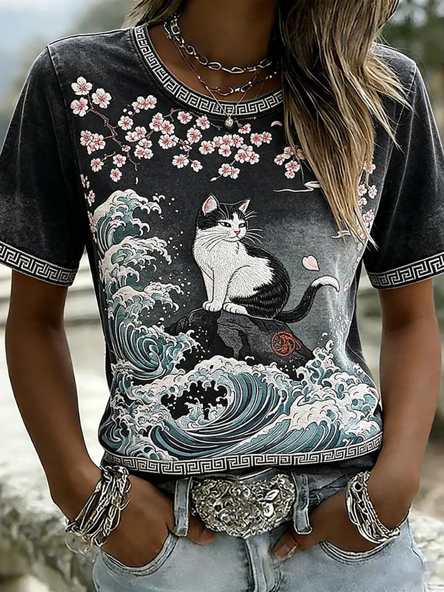 Women's Cat Print Casual T-Shirt