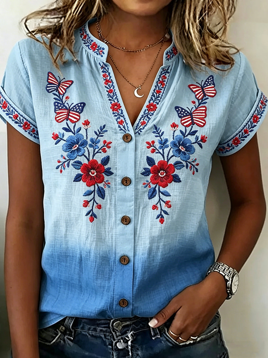 Women's Independence Day Printed Short Sleeved Shirt