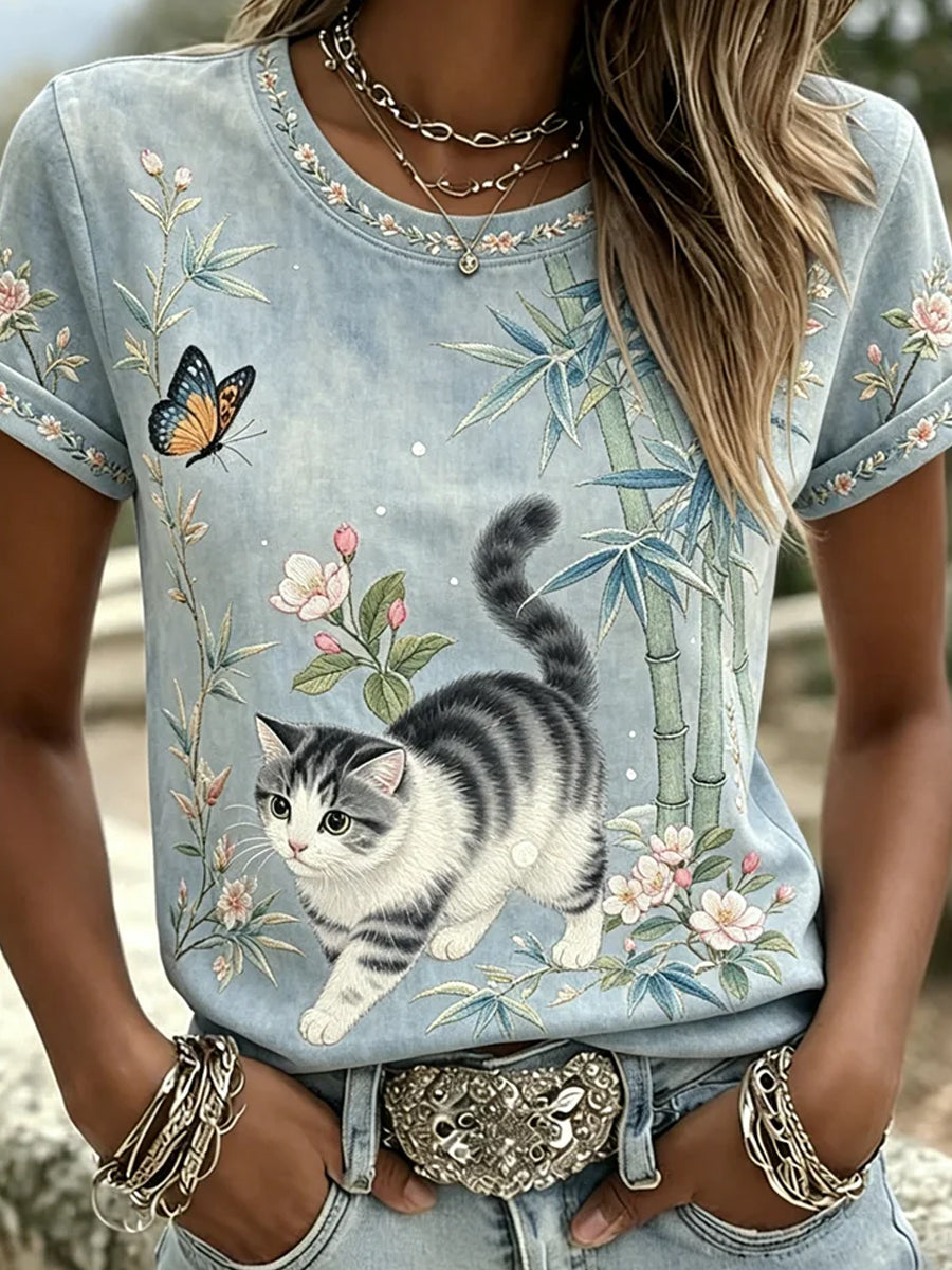 Women's Vintage Animal Art Print Casual T-Shirt