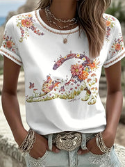Women's Floral Cats Print Casual Tee