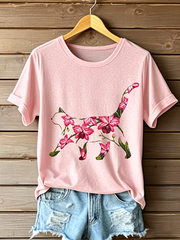Women's Cat Floral Print Casual T-shirt