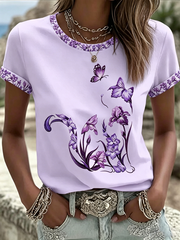 Women's Cat Floral Print Casual T-shirt