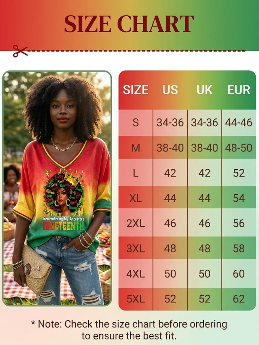 Women's Juneteenth Freedom Gradient V-Neck Casual T-Shirt