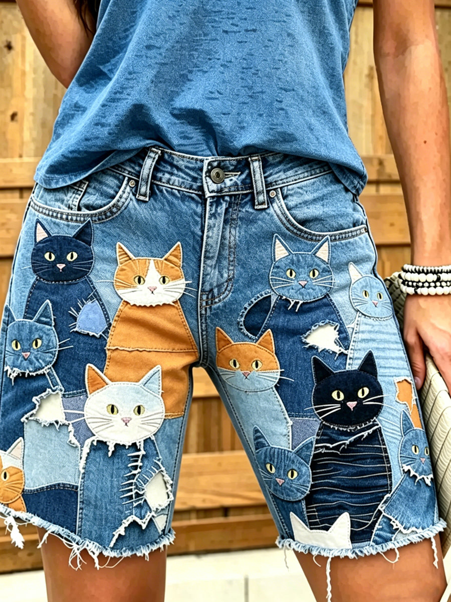 Women's Animal Art Printed Short Jeans