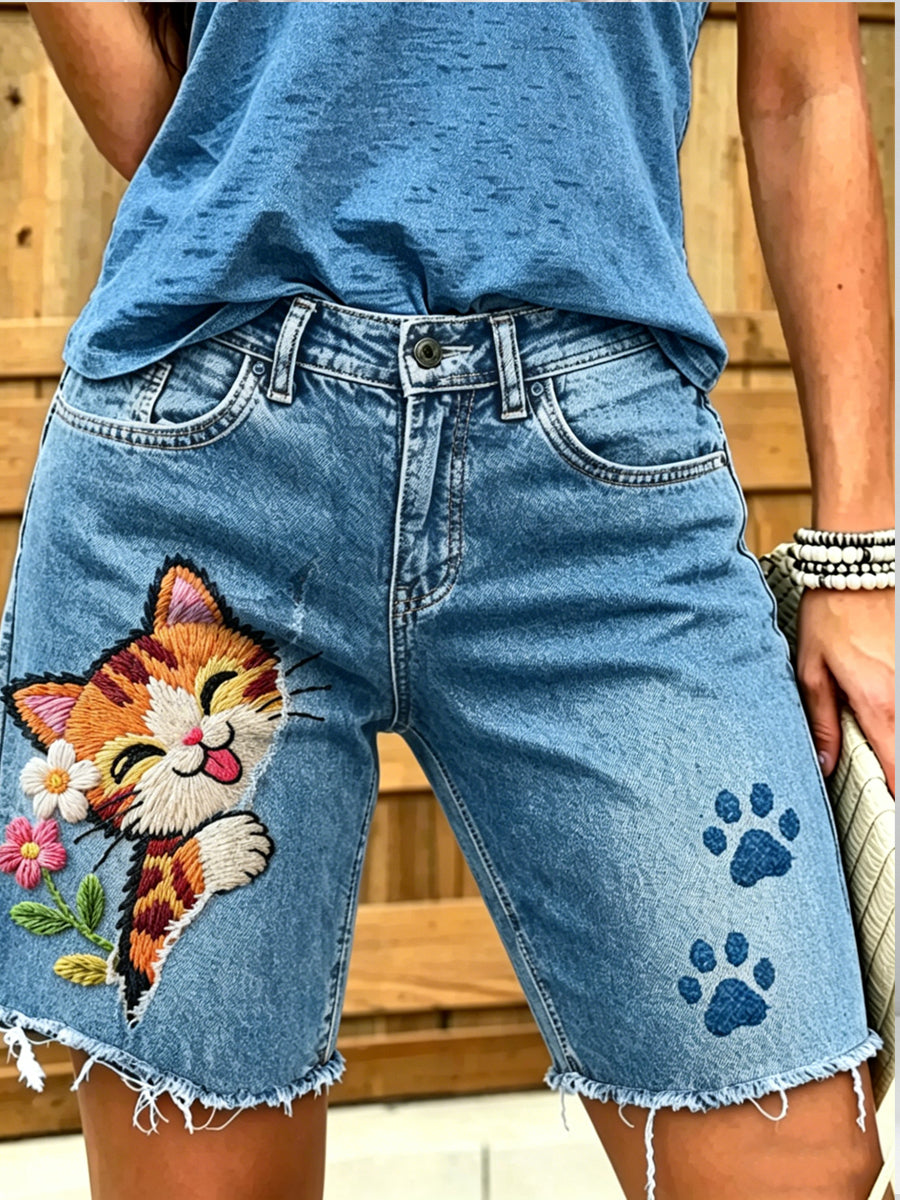 Women's Animal Art Printed Short Jeans