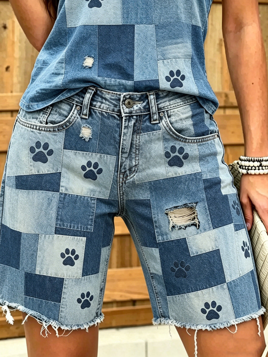 Women's Animal Art Printed Short Jeans