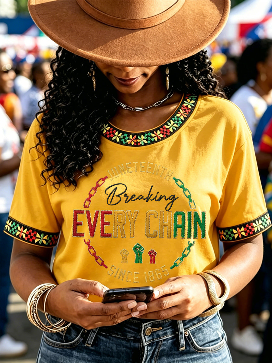 Women's Juneteenth Breaking Every Chain Since 1865 Print Casual Tee