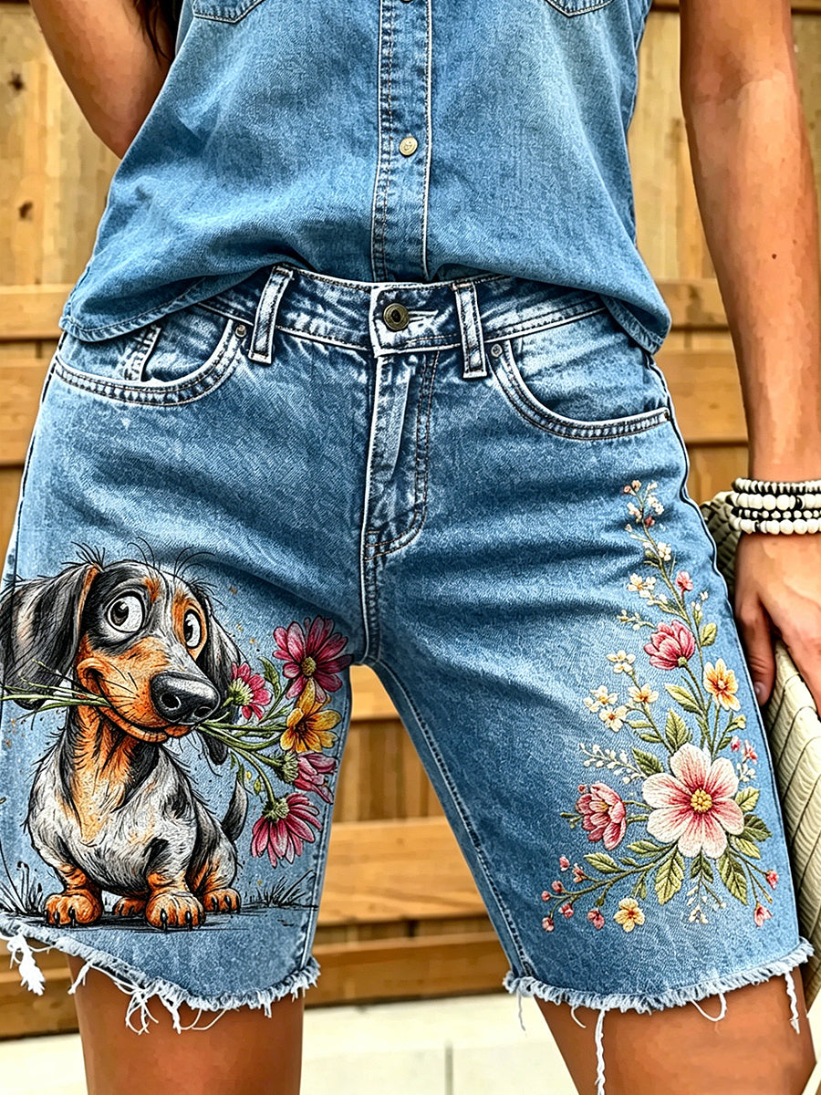 Women's Animal Art Printed Short Jeans